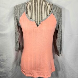 No Boundaries Orange w/Grey Thermal Raglan 3/4 Sleeve Top Size Medium (7-9)